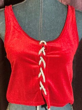 Red Velvet top with cord style rhinestone lace up front